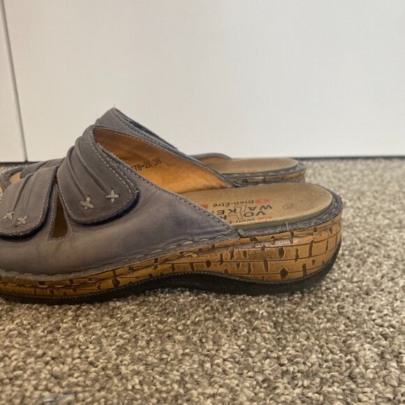 VOLKS WALKERS Slides Grey Wedged Leather Sandals Wedges Size EU 38 / Size US 8.5 - Picture 3 of 9